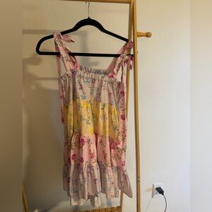 LoveShackFancy Floral Mini Dress - Pink and Yellow